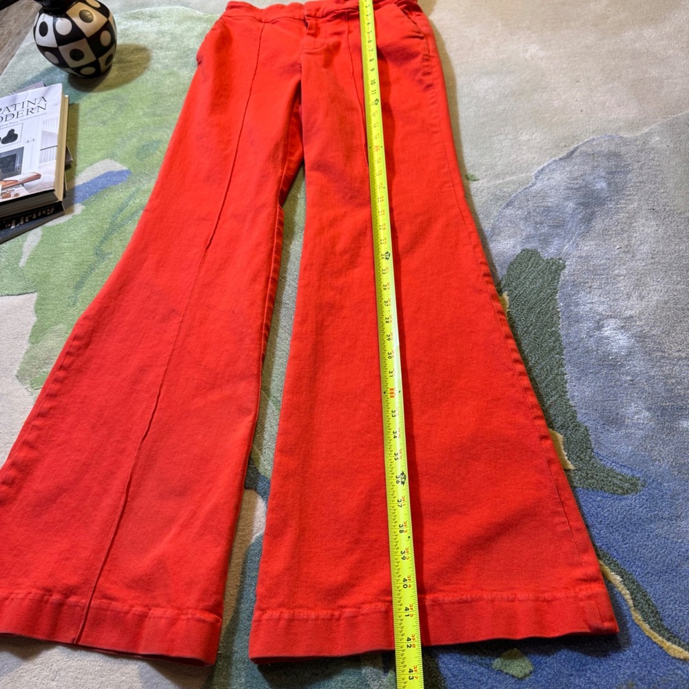 Alice + Olivia Jeans Red High Rise Wide Leg Flare Pants Front Seam Detail - Picture 3 of 14